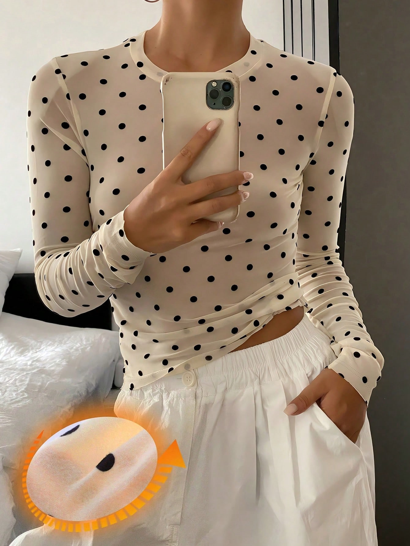 DAZY Autumn New Style Polka Dot Fitted Women T-Shirt | SHEIN