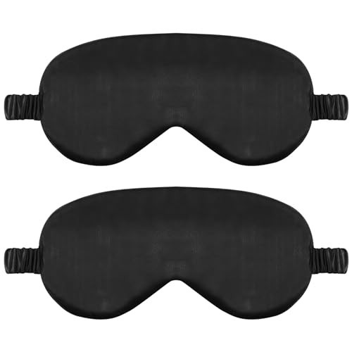 2 Pack Sleep Mask Silk Eye Mask Cover for Sleeping, Soft Satin Blindfold with Elastic Strap, Comfortable Night Sleeping Mask for Women Men (Black) | Amazon (US)