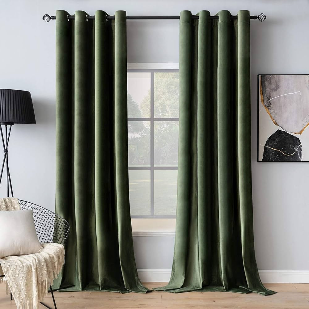 MIULEE Velvet Curtains Olive Green Elegant Grommet Curtains Thermal Insulated Soundproof Room Dar... | Amazon (US)