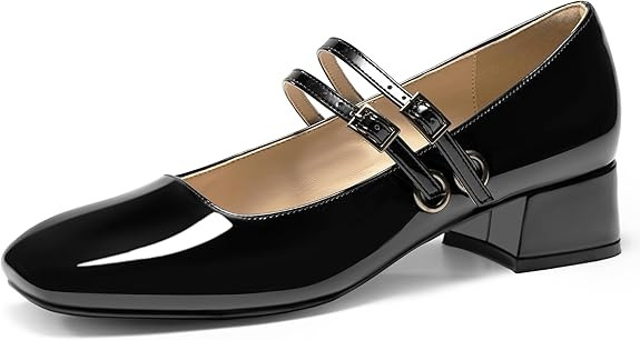 GotSoft Women's Mary Jane Low Pearl Heels Closed Square Toe Pumps Ballet Dressy Double Strap Comf... | Amazon (US)