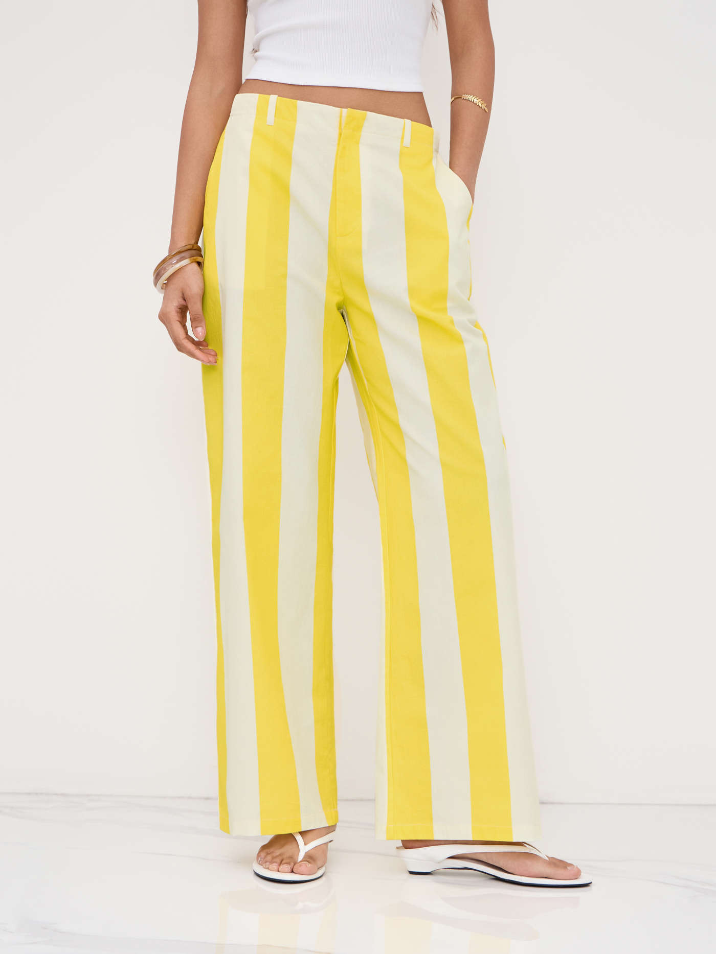 Woven 100% Cotton Low Rise Stripe Pocket Trousers For Vacation | Cider