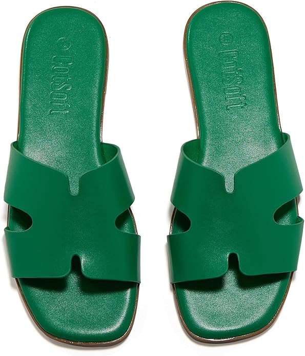 Women's Flat Sandals Square Open Toe Slide Sandal Slip on Comfortable Summer Shoes | Amazon (US)
