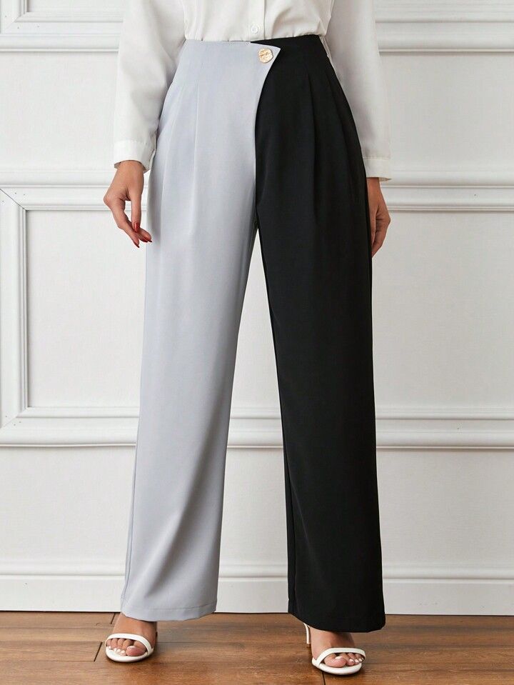 SHEIN Essnce Women's Fashionable Colorblock Casual Long Pants | SHEIN