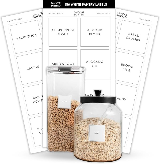 Pantry Labels for Food Containers, 156 Preprinted Kitchen Labels for Storage Bins and Glass Jars,... | Amazon (US)