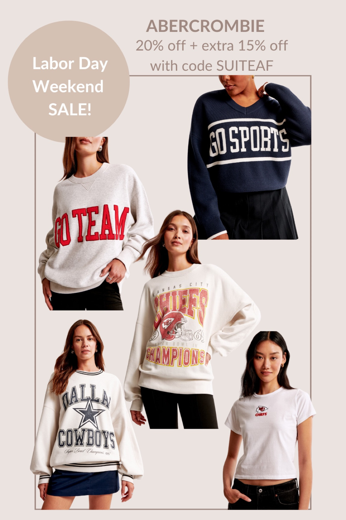 Abercrombie NFL Sale! 20% off + extra 15% off with code SUITEAF. I sized up to a small in my sweatshirt for a more oversized fit! 

#LTKSaleAlert #LTKSeasonal #LTKFallSale