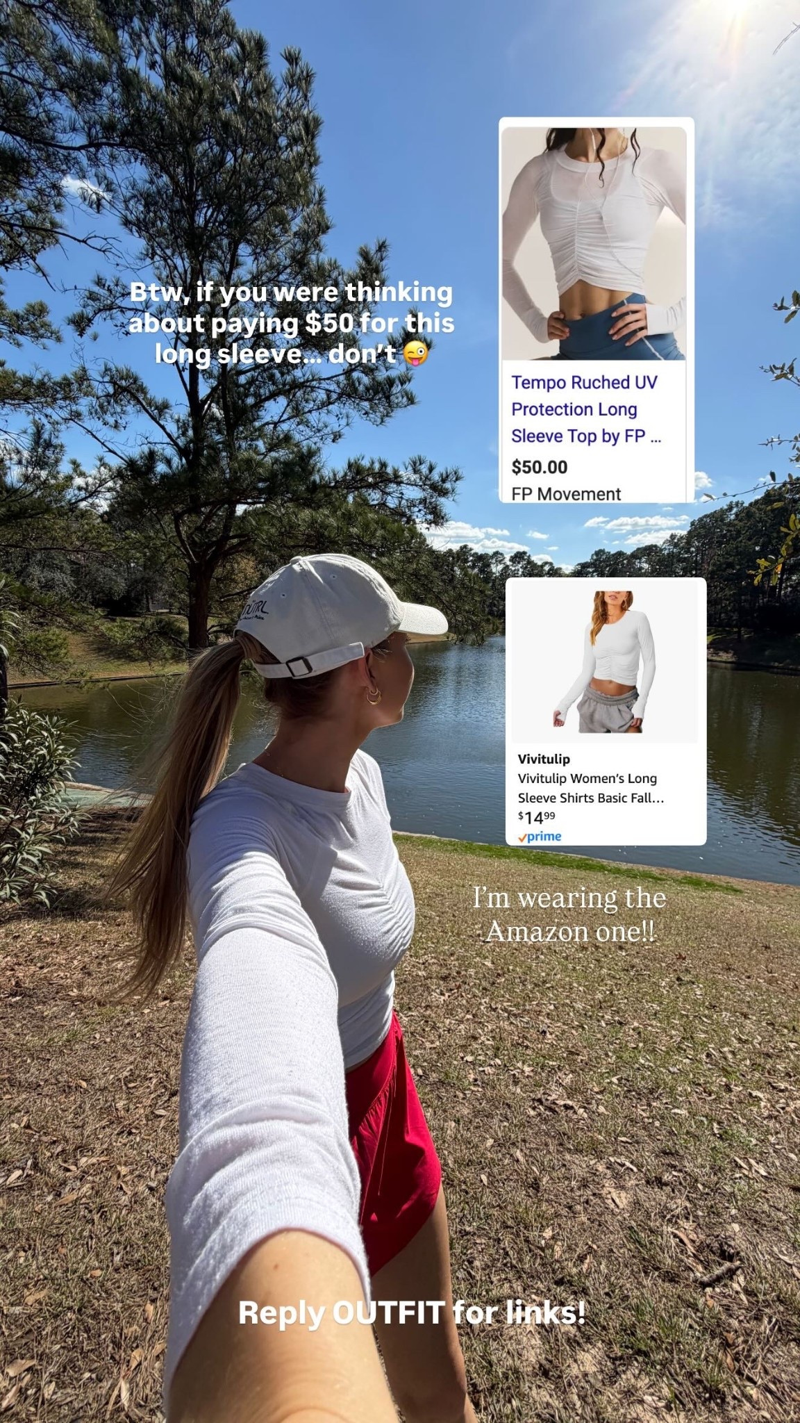Reply OUTFIT for links!  Btw, if you were thinking about paying $50 for this long sleeve… don’t 😜  I’m wearing the Amazon one!!