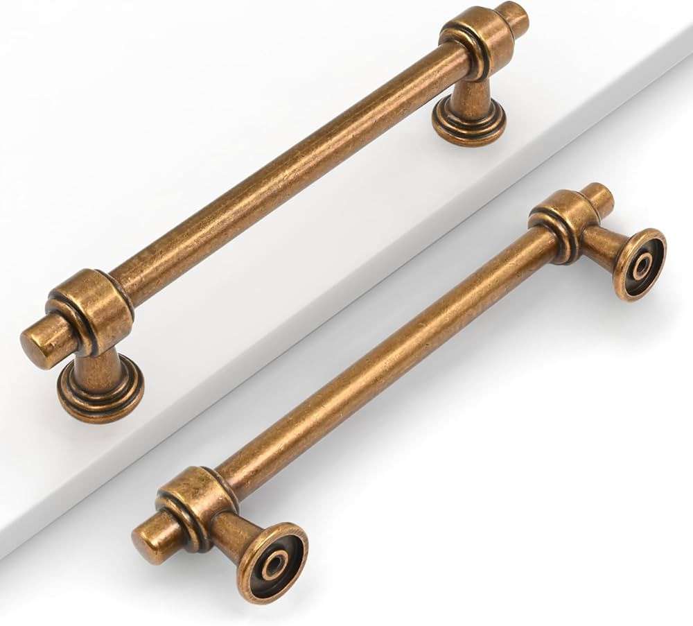 10 Pack 5"(128mm) Antique Brass Cabinet Pulls Kitchen Cabinet Handles Vintage Cabinet Hardware Ag... | Amazon (US)