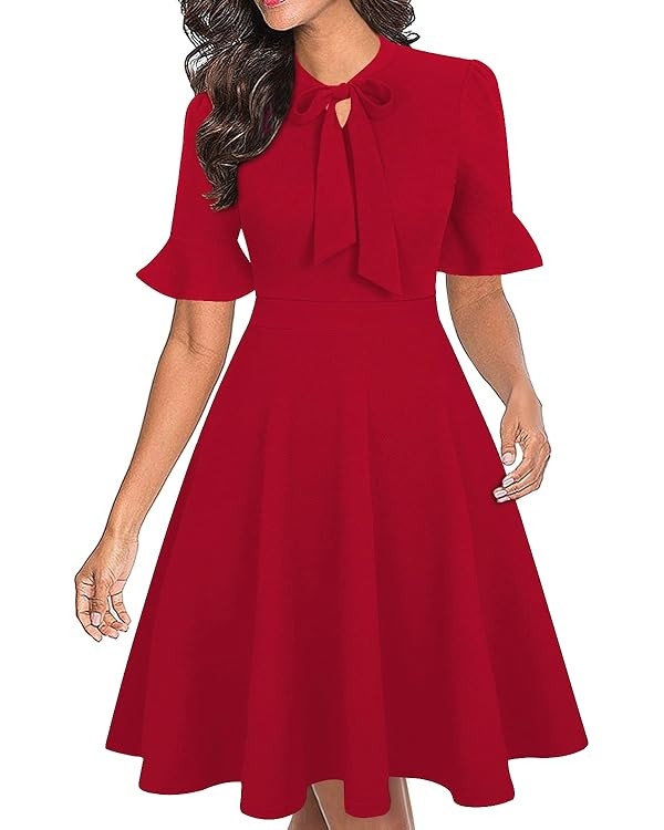 Women Summer Floral Ruffle Sleeve Wear to Work Church Wedding Guest Party Dresses | Amazon (US)