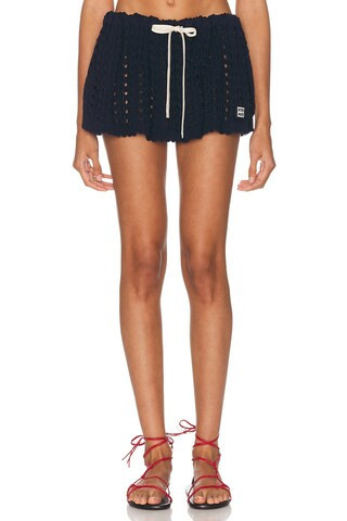 Miu Miu Crochet Mini Skirt in Navy | FWRD 