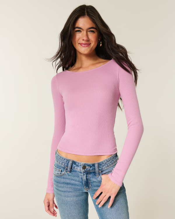 Long-Sleeve Slash-Neck Top | Hollister (US)