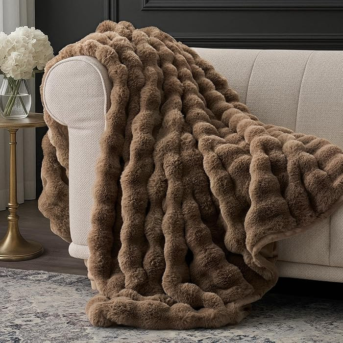 EverGrace Ultra Soft Luxury Fluffy Faux Rabbit Fur Throw Blanket, Thick Warm Bubble Throw for Bed... | Amazon (US)