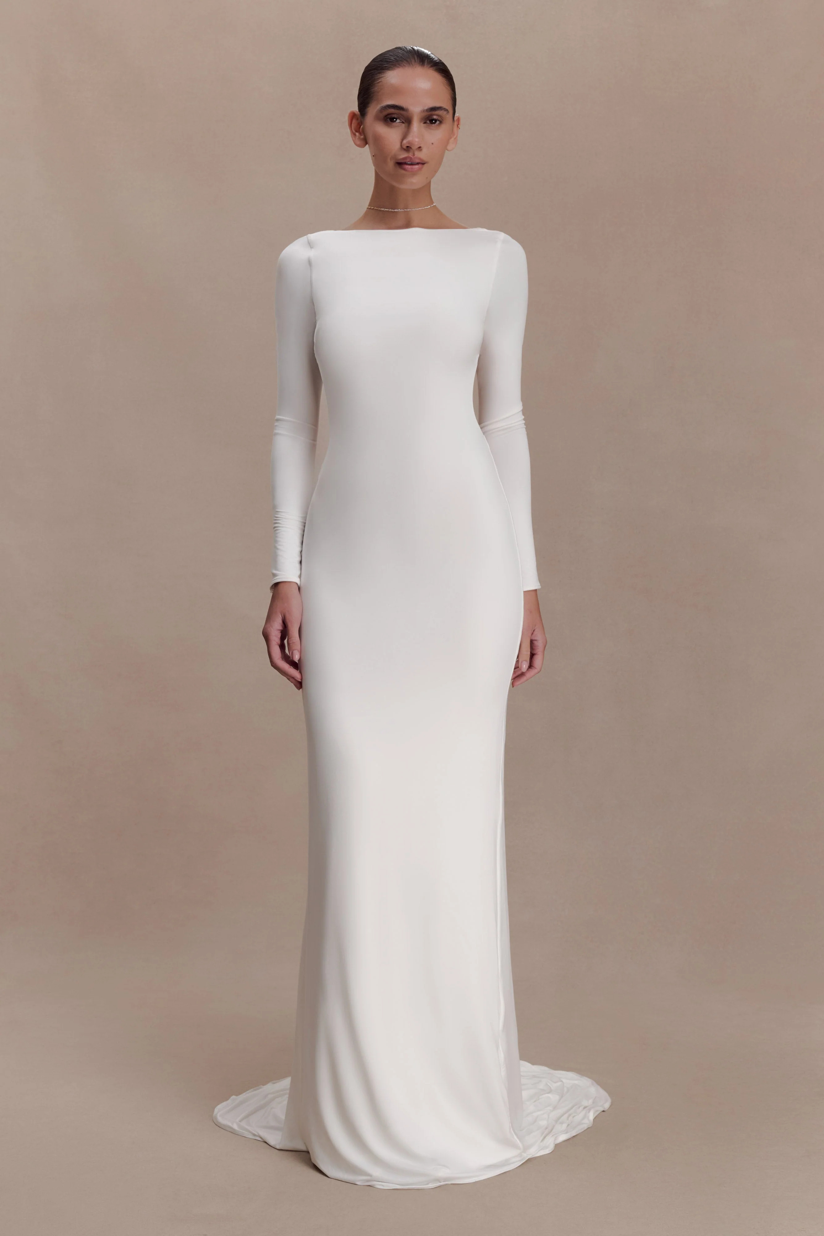 Slinky Low Back Maxi Dress - White | MESHKI US