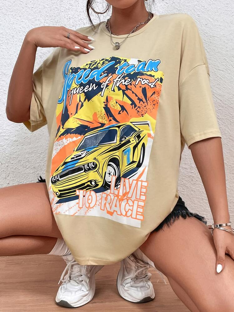 Car & Letter Graphic Oversized Tee | SHEIN