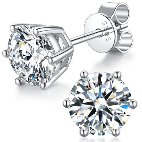 boya Moissanite Stud Earrings for Women,0.6-4ct 18K White Gold Plated Silver Friction Back and Post for Women Men, D Color VVS1 Round Lab Created Diamond Earrings Men, 3.0 Carat-(1.5ct*2)-7.5mm | Amazon (US)