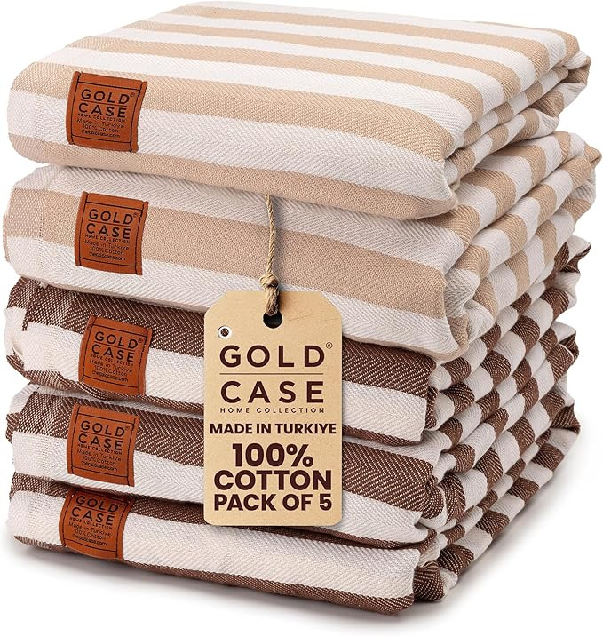 Gold CASE Turkish Beach Towel Set of 5 – 100% Cotton Beach Towels Oversized 70 x 38'' – MYRA ... | Amazon (US)