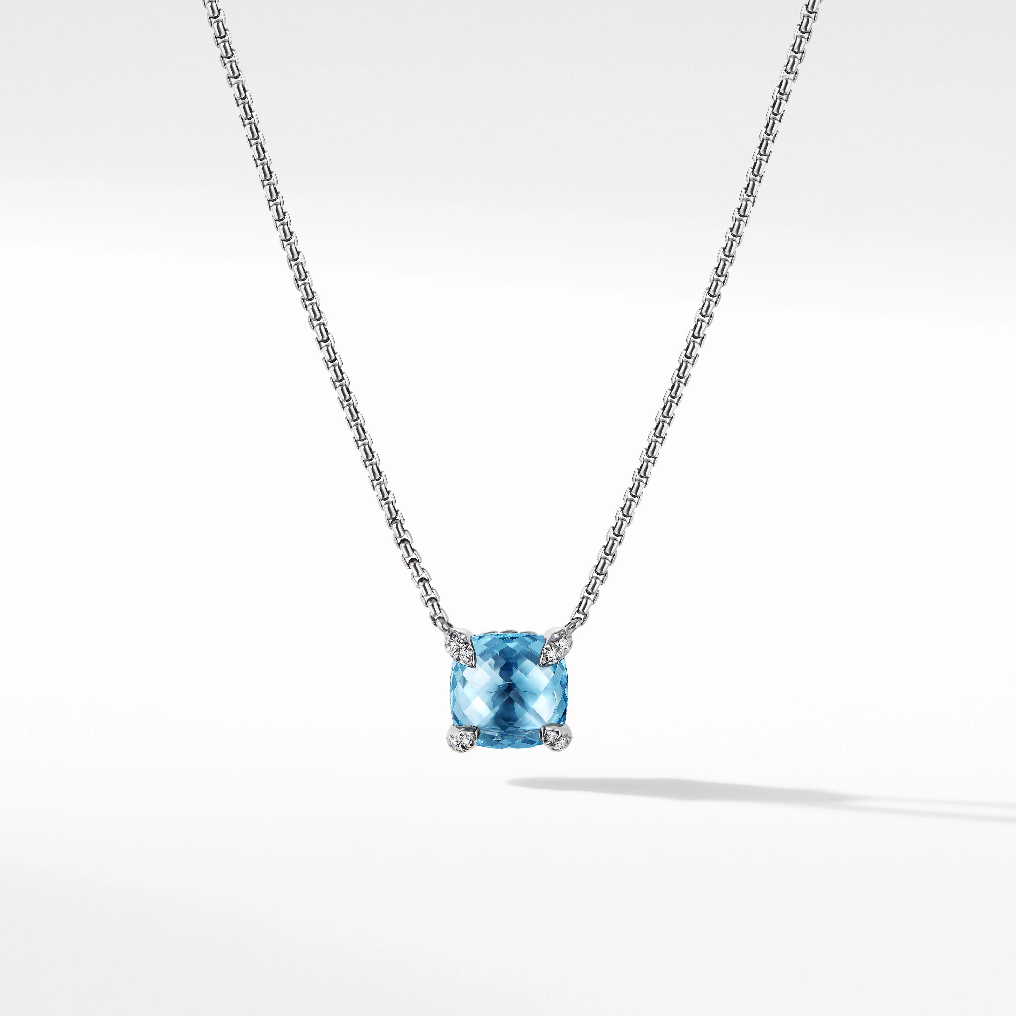 Petite Chatelaine® Pendant Necklace in Sterling Silver with Blue Topaz and Pavé Diamonds | David Yurman