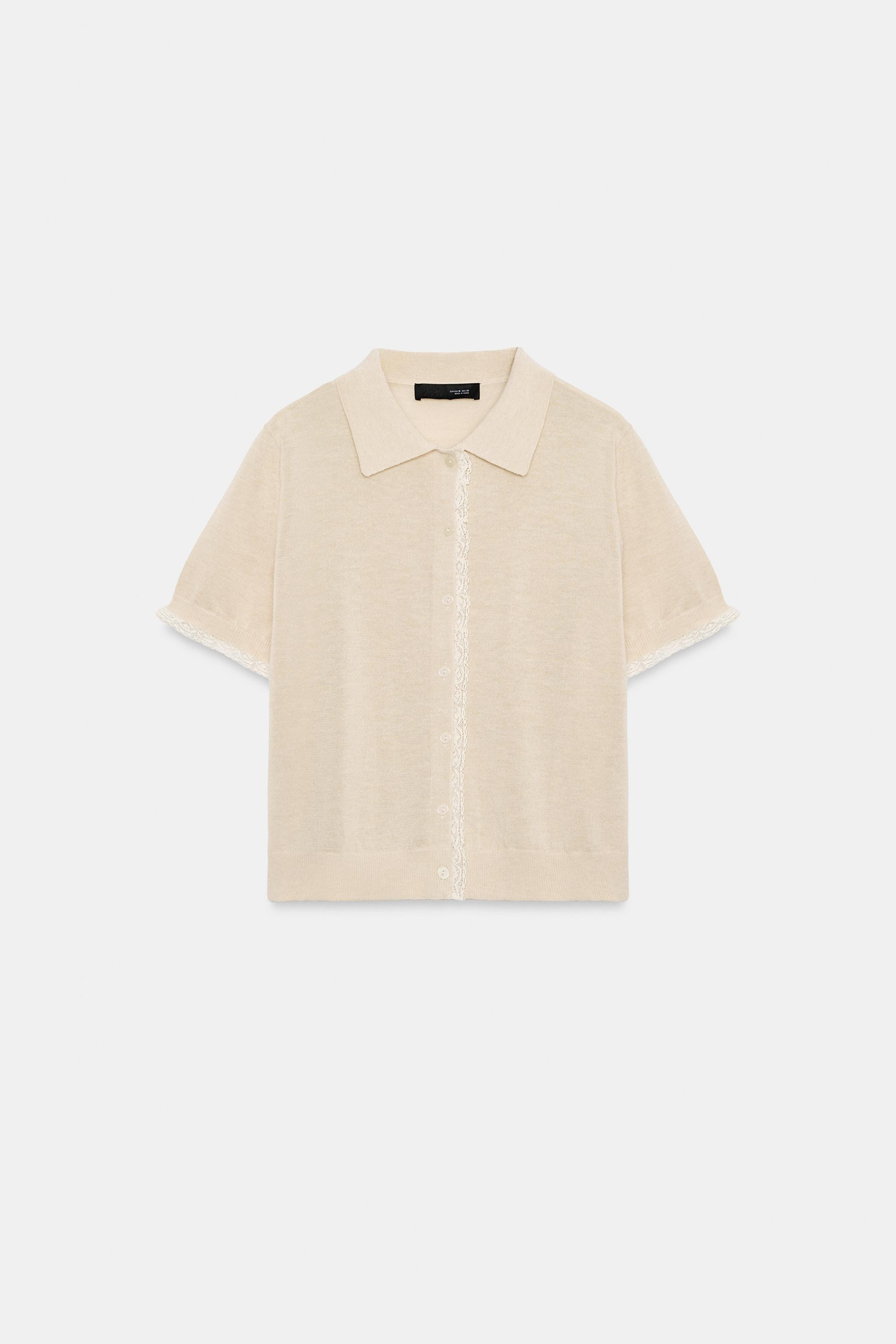 SHORT-SLEEVE LACE-TRIM CARDIGAN | Zara US
