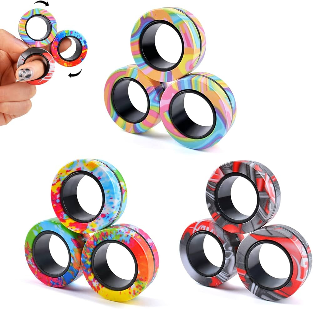9Pcs Magnetic Rings Fidget Toy Set, ADHD Anxiety Magnetic Fidget Toys Adults Fidget Spinner Rings... | Amazon (US)