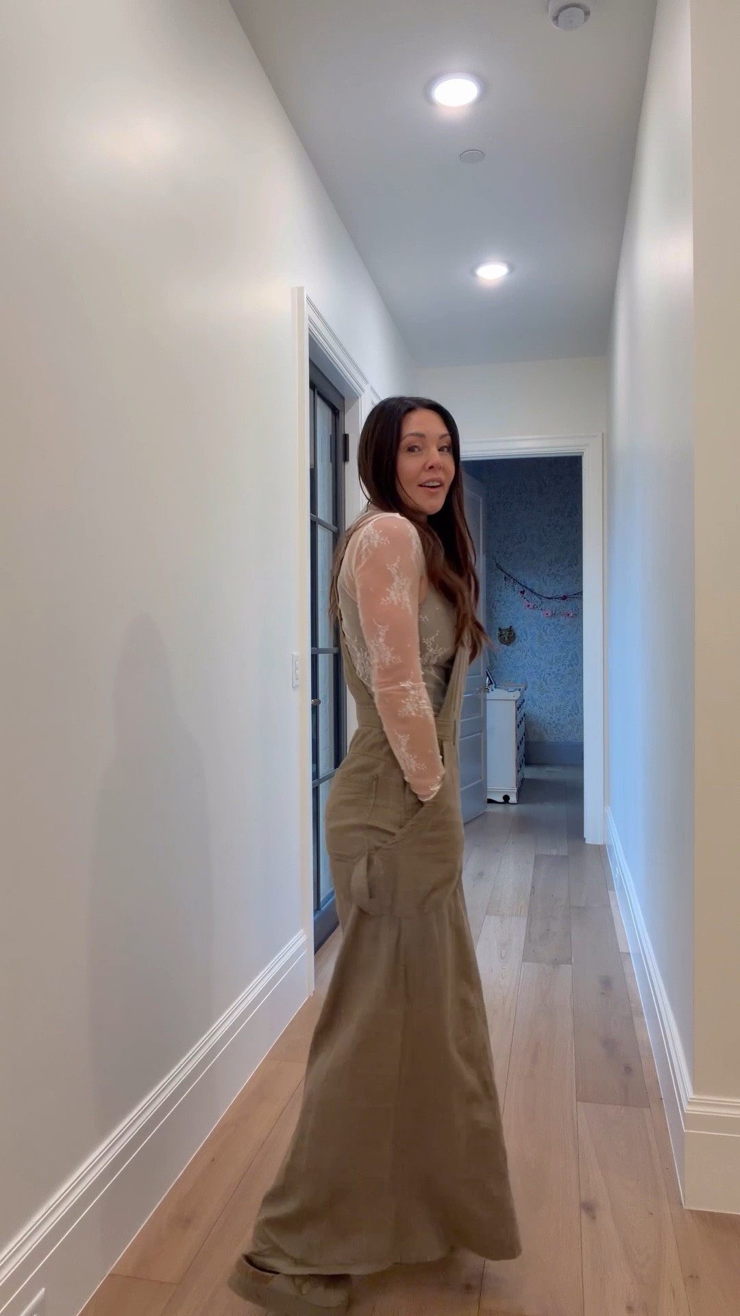 Lace layering top that goes with everything. 
Linen windowpane overalls with very flowy wide leg bell bottom. 
Platform clogs 
And favorite bracelet stack 

#LTKOver40