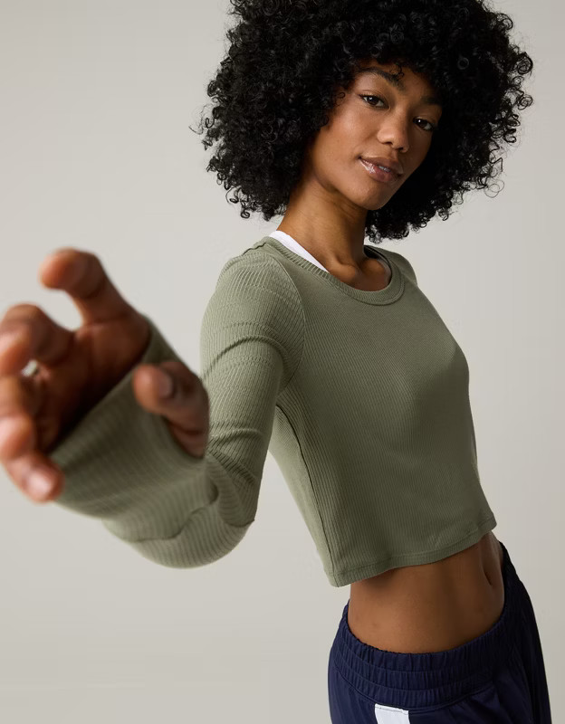 OFFLINE By Aerie Thumbs Up Ribbed Long Sleeve T-Shirt | Aerie