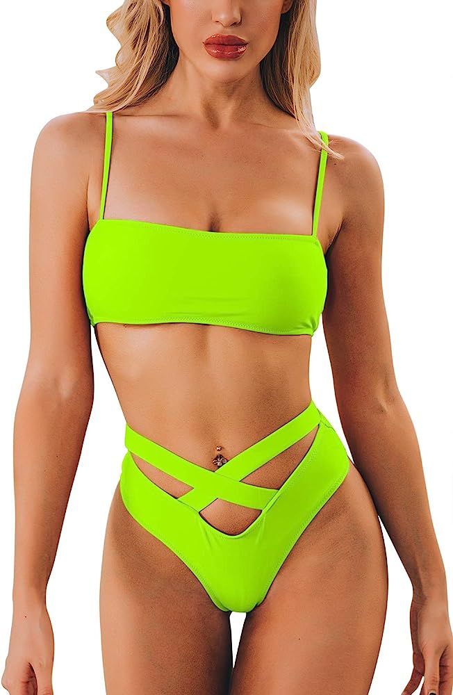 ioiom Women Sexy Bandage Bikini Set Wrap Two Piece Push Up Swimsuits | Amazon (US)