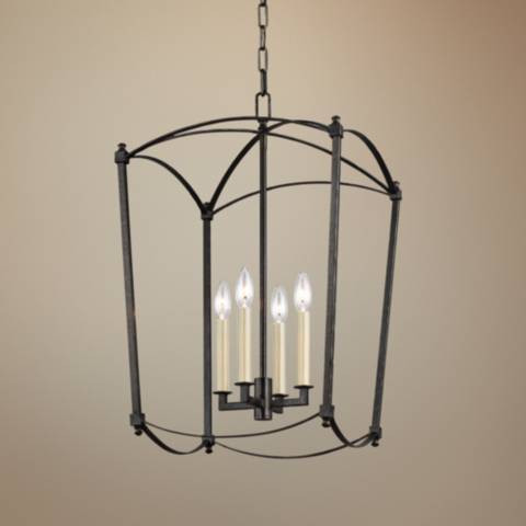 Feiss Thayer 16" Wide 4-Light Smith Steel Lantern Chandelier | Lamps Plus