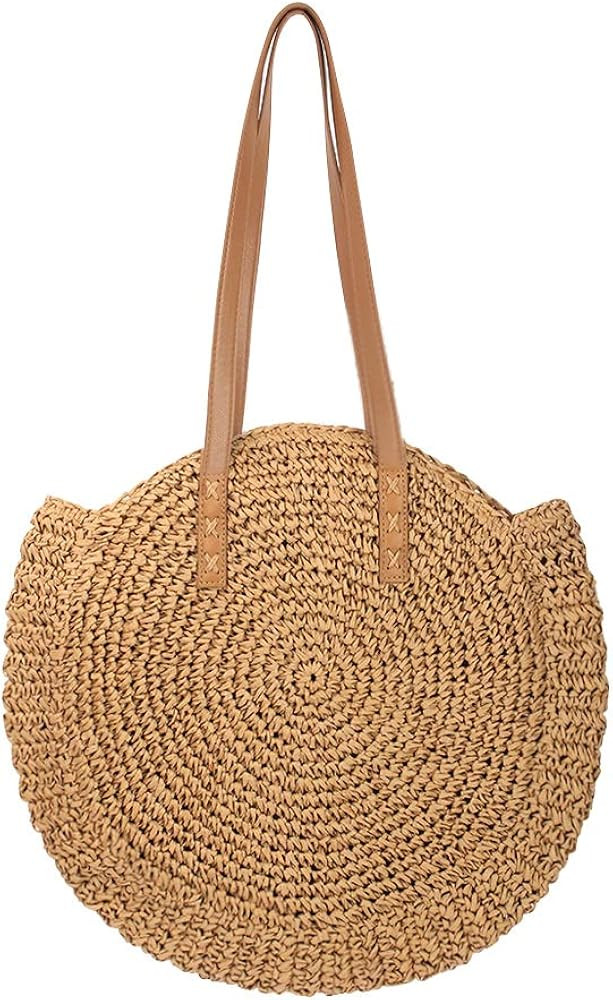 Straw Beach Tote Bag,Women Handwoven Rattan Bag Top-Handle Handbag for Daily Using | Amazon (US)