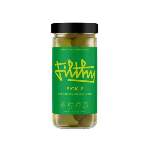 Filthy Cocktail Garnish, Pickle Stuffed Olives, 8.5 Oz Jar, 12 Olives | Amazon (US)