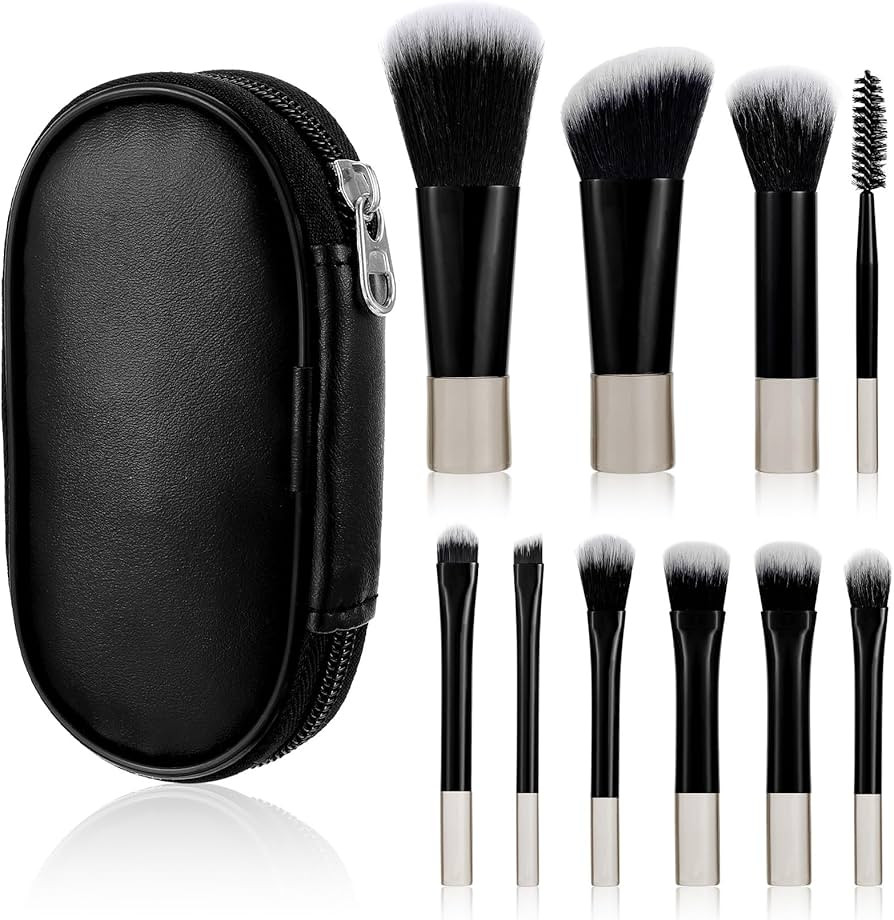 Mini Brushes Makeup, 10 Pcs Portable Black Makeup Brushes for Travel Touch-ups On the Go, (Black) | Amazon (US)