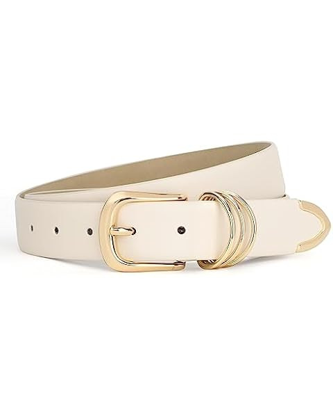 Women's Leather Belts with Gold Buckle Fashion Leather Waist Belt Elegant Ladies Belts for Jeans ... | Amazon (US)