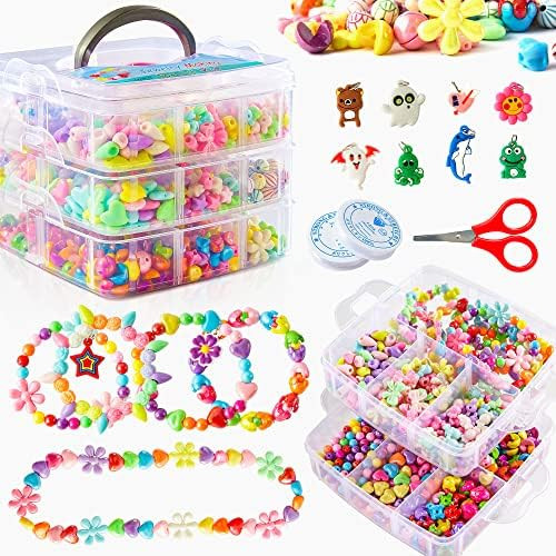 Beads for Kids Crafts, 1100 Jewelry Making Kit Includes Scissor, String, Instruction and Accessor... | Amazon (US)