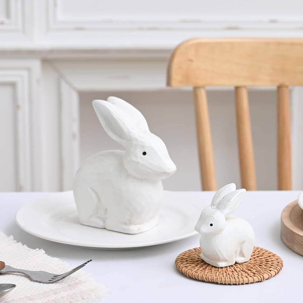 2 pcs Wooden Easter Bunny Decor Easter Rabbit Figurine Bunny Figurines Home Decor Vintage Bunny T... | Amazon (US)