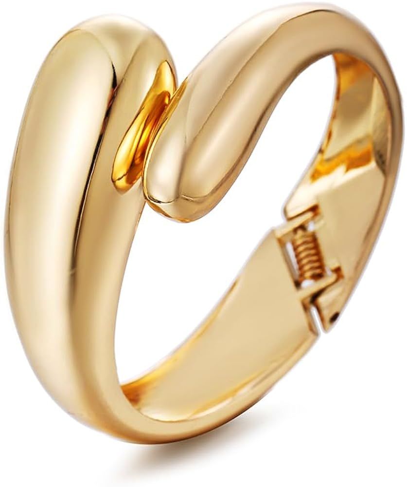 Gold Polished Chunky Twisted Hinged Waterdrop Bangle Bracelet for Women Spiraled Oval Bangle Brac... | Amazon (US)