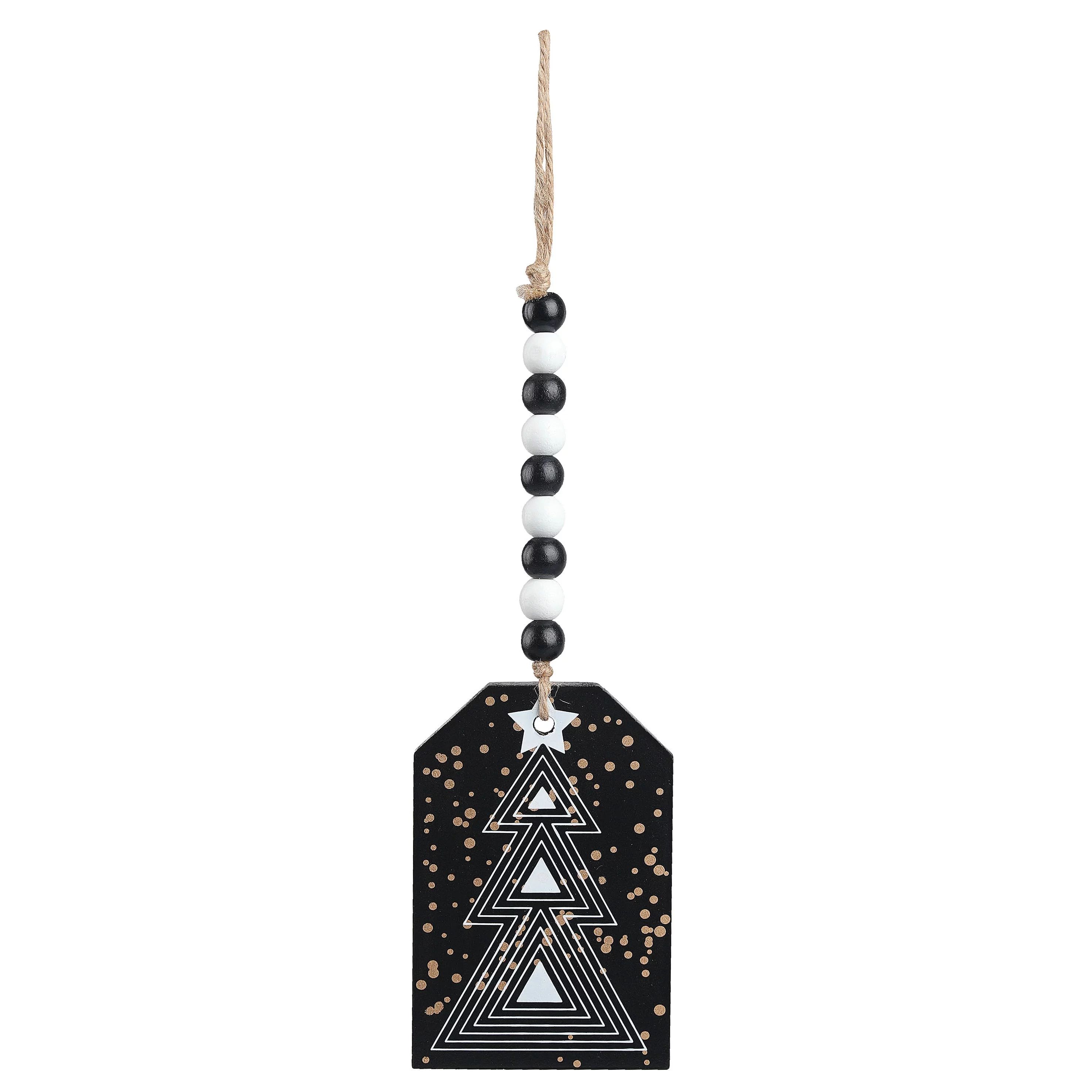 Holiday Time Black & White Christmas Tree Wood Tag Hanging Decoration, 9" - Walmart.com | Walmart (US)