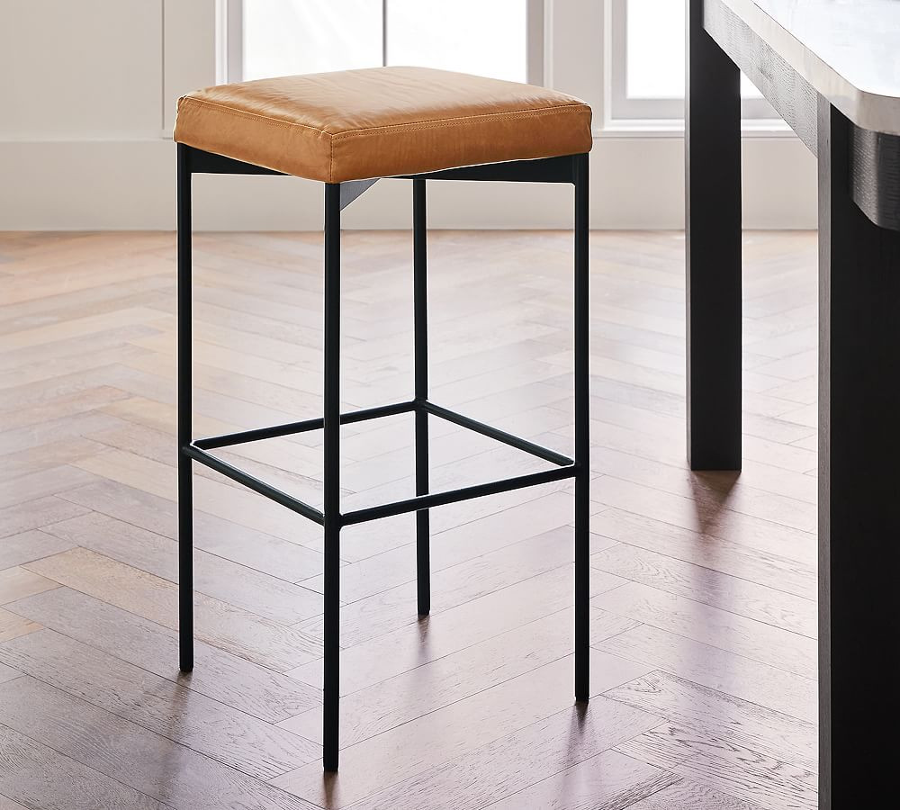 Maison Leather Backless Stool | Pottery Barn (US)