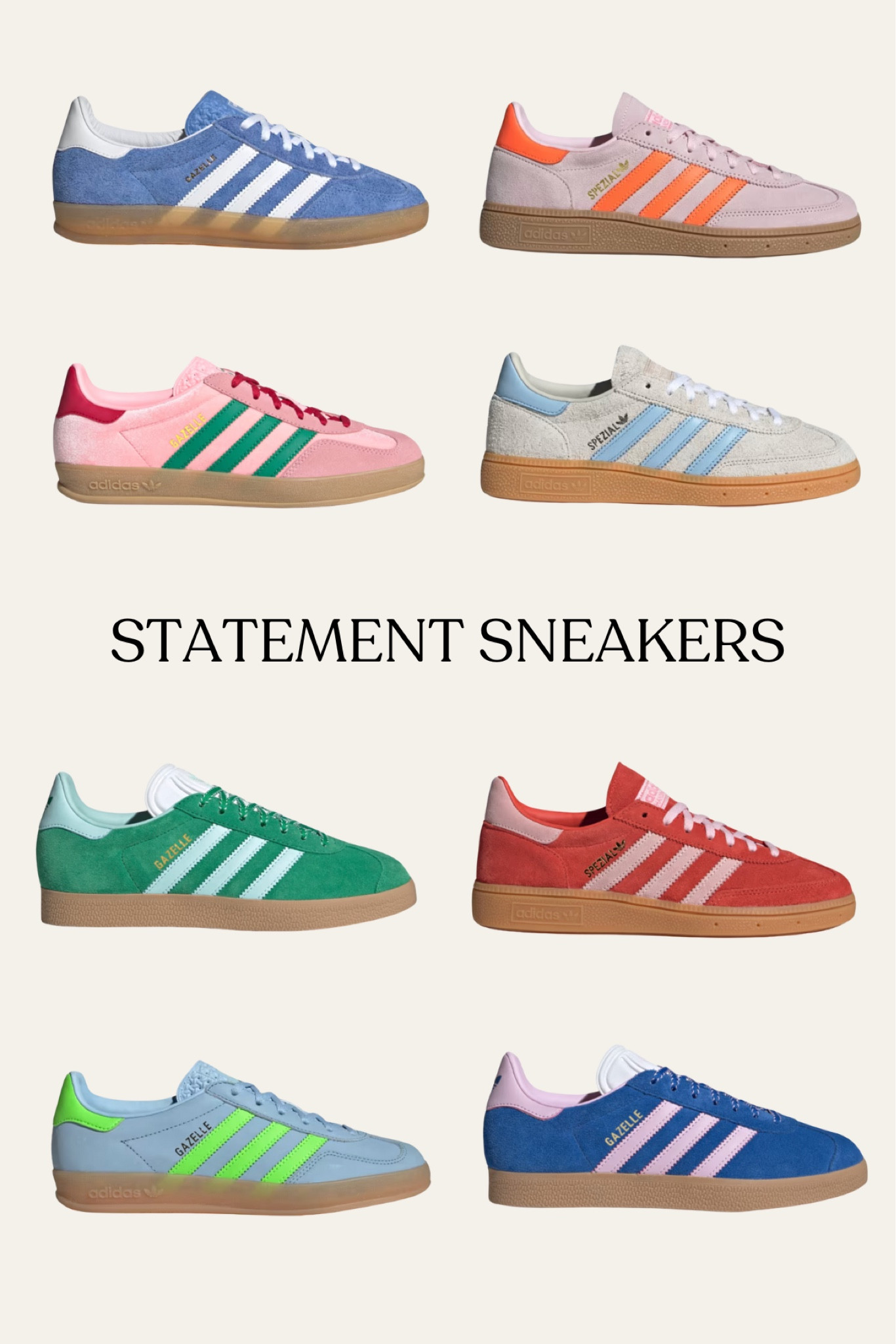Colorful statement sneakers. Adidas gazelle, sambas

#LTKActive #LTKShoeCrush