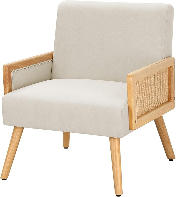 MELLCOM Mid Century Modern Accent Chair, Upholstered Chairs with Bamboo Knitting and Solid Wood L... | Amazon (US)