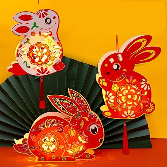 Holiday Hanging Lantern 3pcs Rabbit DIY Hanging Lanterns Cute Bunny Festival Decoration Ornament ... | Amazon (US)