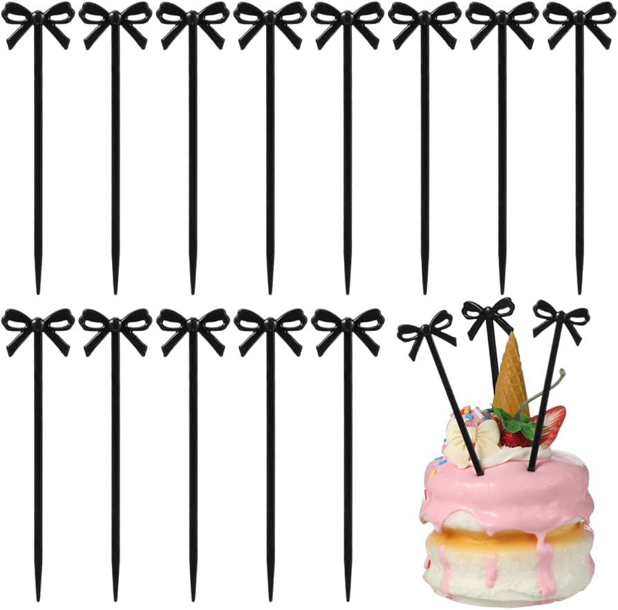 Black Bow Cocktail Picks, 60pcs Black Bow Decor Plastic Fruit Picks Disposable Toothpick Drink St... | Amazon (US)