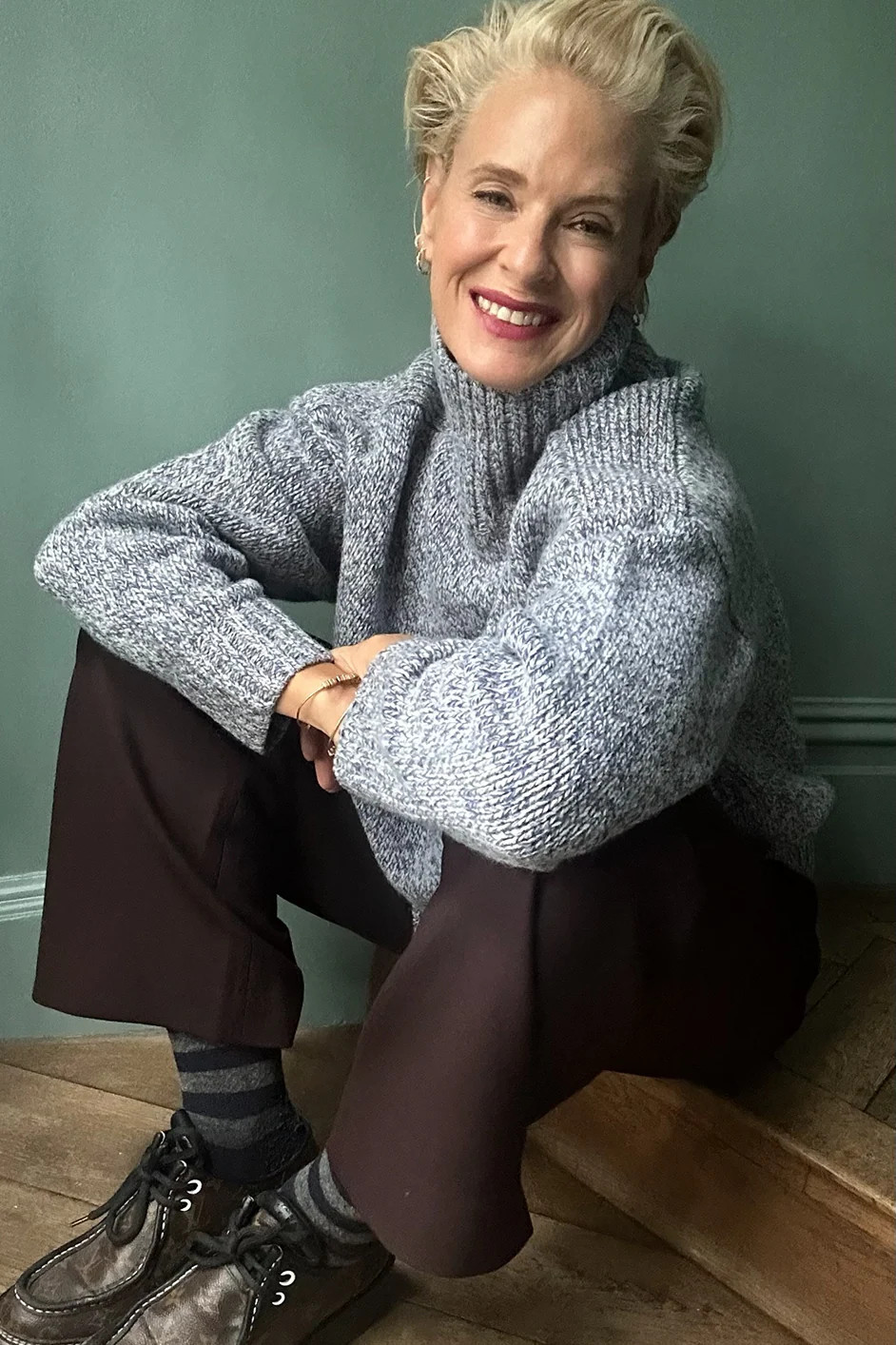 DB x WYSE Chunky Funnel Neck Jumper - Blue Mouline | WYSE London