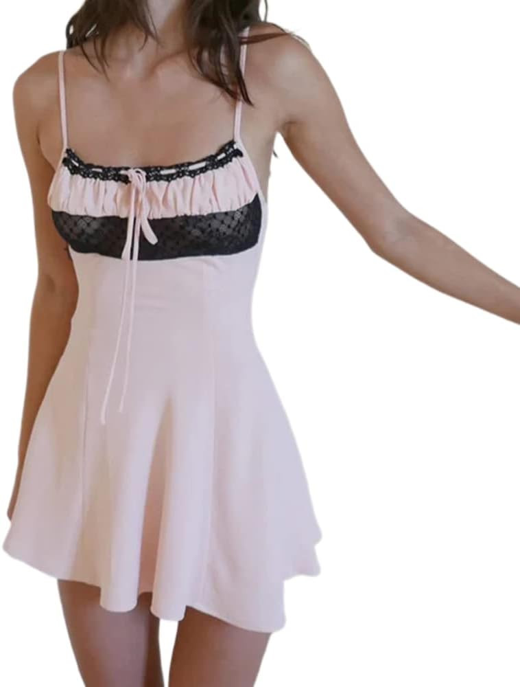 Women Y2K Mini Dress Spaghetti Strap Bodycon Sundress Vintage Ruched Beach Short Dress Harajuku E... | Amazon (US)