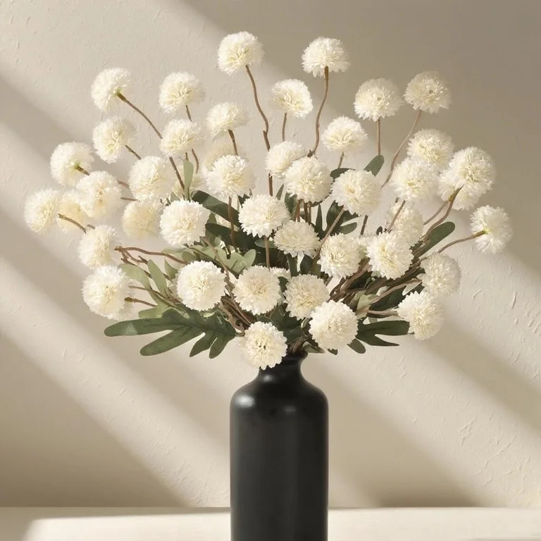 Yastouay Faux Kiku Flowers for Vase,6 pcs Artificial Flowers White Silk Pompon Mums for Wedding C... | Walmart (US)