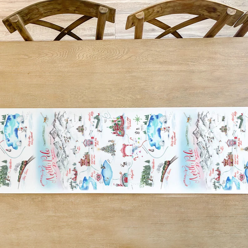 North Pole Map Christmas Table Runner | Holiday Table Runner | Santa's Village Decor | Holiday Ta... | Etsy (US)