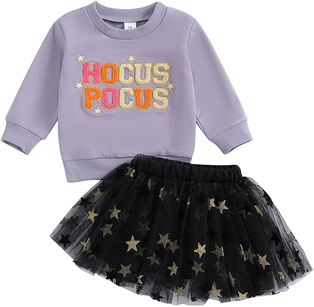 Toddler Baby Girl Halloween Outfit Ghost Pumpkin Print T-shirt and Tulle Tutu Skirts Little Girls... | Amazon (US)