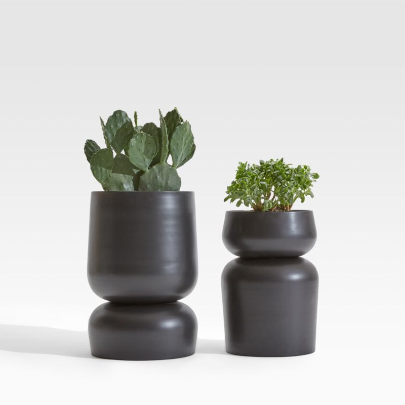 Glencoe Reversible Black Metal Planters | Crate & Barrel | Crate & Barrel