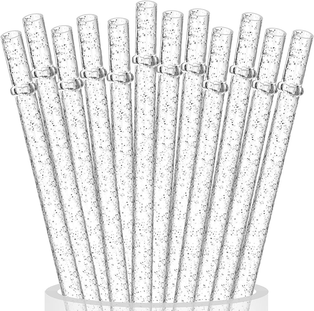ALINK 12-Pack Reusable Clear Plastic Glitter Straws, 11" Long Hard Tumbler Replacement Straws for... | Amazon (US)