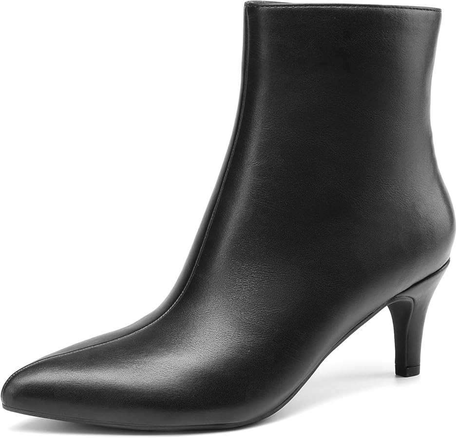 DREAM PAIRS Women's Kitten Heel Ankle Boots Pointed Toe Side Zipper Fall Leather Ankle Booties fo... | Amazon (US)