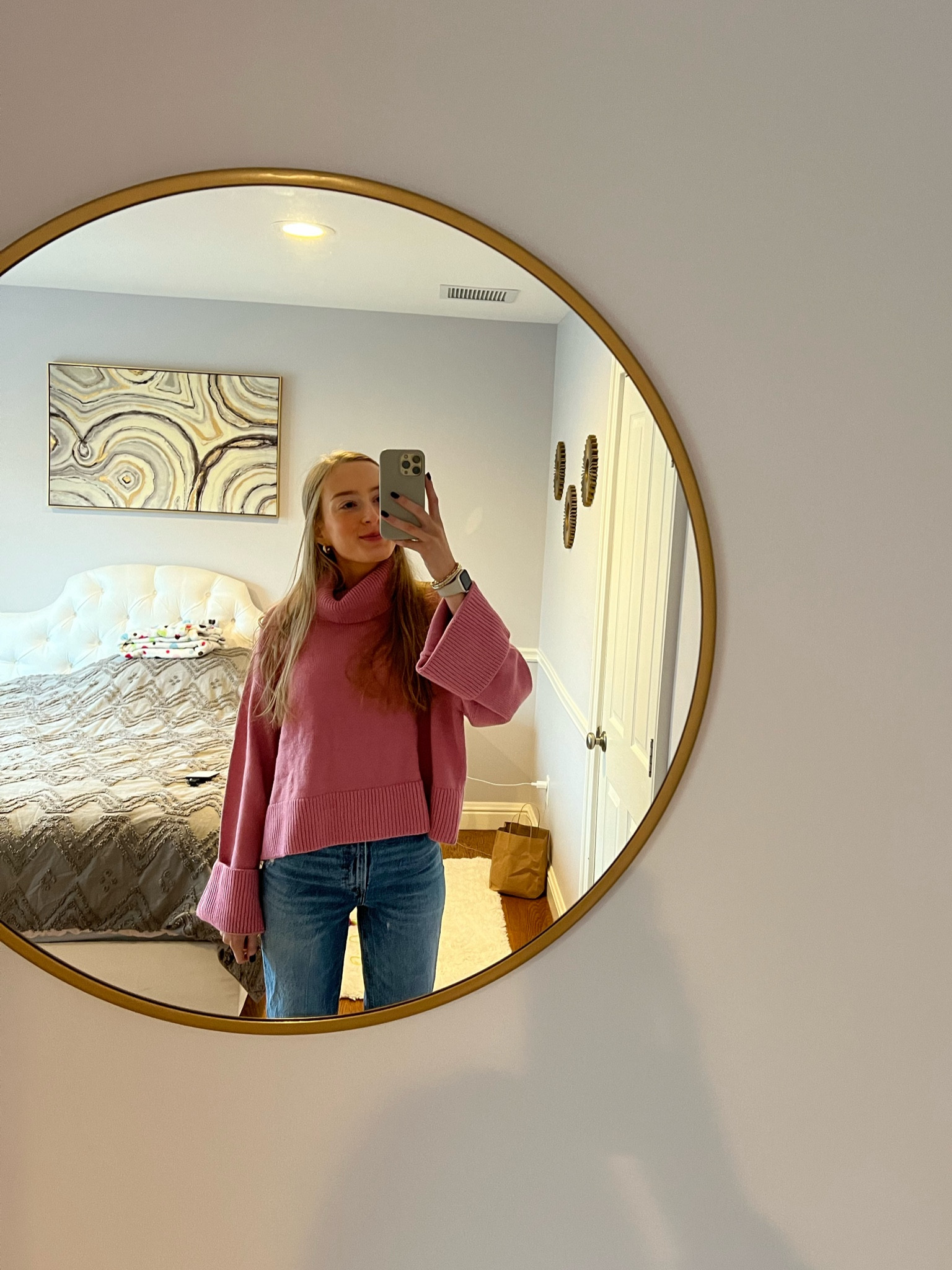 pink turtleneck 