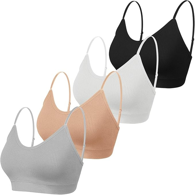 KCDDUMK 4 Pieces Cami Bras - Women's V-Neck Padded Seamless Straps Bralette Everyday Basic Sleepi... | Amazon (US)