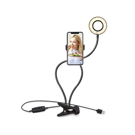 Selfie Flash Ring Light + Mobile Phone Holder LED Camera Long Arm USB Clip On | Walmart (US)